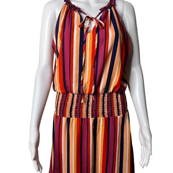 Francesca's Miami Striped Keyhole Knee Length Dress Red and Blue Size Medium - Picture 3 of 5